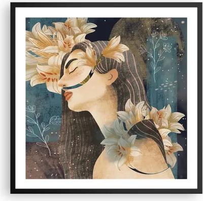 Produktbild von Gerahmtes Poster - Schwarzer Rahmen - Surreal Frau Blumen - 60x60 cm - Wand Bild - Wanddeko - Wandbilder - Kunstposter - Wandposter - Bilderrahmen - Bilder - Kunstdruck - P2BAC60x60-4743