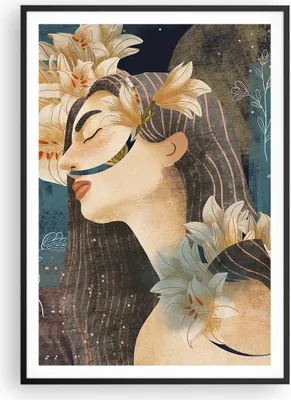 Produktbild von Gerahmtes Poster - Schwarzer Rahmen - Surreal Frau Blumen - 70x100 cm - Wand Bild - Wanddeko - Wandbilder - Kunstposter - Wandposter - Bilderrahmen - Bilder - Kunstdruck - P2BPA70x100-4743