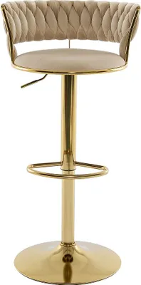 Produktbild von Set aus 2 Barhockern aus Velours und goldenem Metall - Verstellbare Höhe - Beige - LOMYA