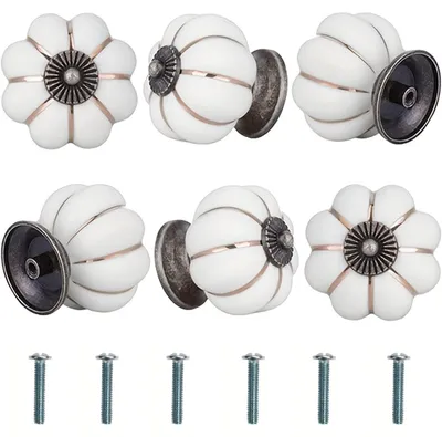 Immagine prodotto di 6 pomelli in Vetroceramica bianca, stile vintage, ideali per mobili, armadi e cassettiere