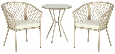 Image de Ensemble de table et chaises - Ensemble de table d'extérieur - Ensemble de mobilier de jardin - Ensemble de table et chaises d'extérieur - Ensemble de mobilier d'extérieur - 3 pièces - Avec coussins