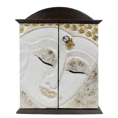 Produktbild von Buddha Schrank Hängeschrank Medizinschrank Flurschrank 65cm Weiß Gold