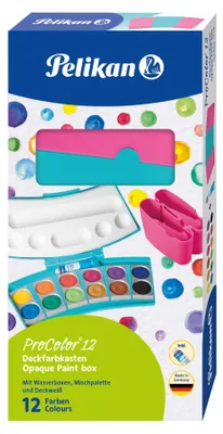 Zdjęcie produktu dla Pelikan 701198 Pelikan 735PC/12 ProColor Wasserfarbkasten 2 Wasserboxen + Deckweiß und 12 Farben