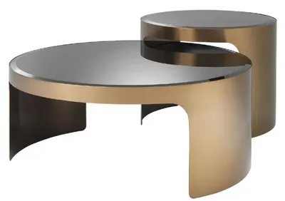 Image de Casa Padrino Ensemble de tables basses design cuivre / noir - Tables de salon de luxe en acier inoxydable avec plateaux en verre - Meubles de salon de luxe
