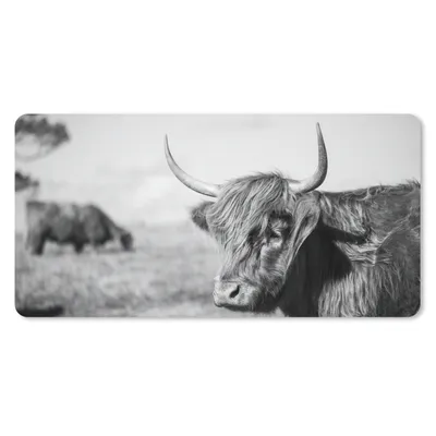 Produktbild von MuchoWow® Schreibtischunterlage Schottischer Highlander - Tiere - Schwarz - Weiß 80x40 cm - XXL Mauspad - Gaming Mauspad