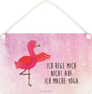Produktbild von Mr. & Mrs. Panda Schild Flamingo Yoga DIN A5 - Aquarell Pink - Geschenk, holzbild, Namaste, Meditieren, Baum, Rosa, Wandbild Holz, Türschild, Dekobrett, Aufgeregt