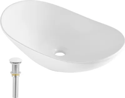 Zdjęcie produktu dla Nowoczesna owalna umywalka ceramiczna - Umywalka łazienkowa nablatowa 592x361x158mm - Wysokiej jakości wzornictwo - Idealna do łazienek i toalet dla gości
