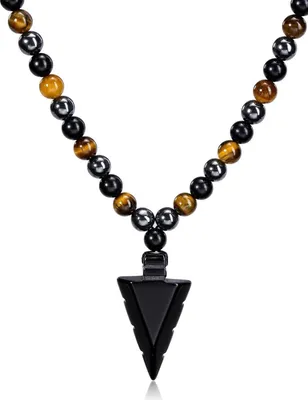Produktbild von Edelstein Herren Pfeil Anhänger Obsidian Tigerauge Hämatit Kette