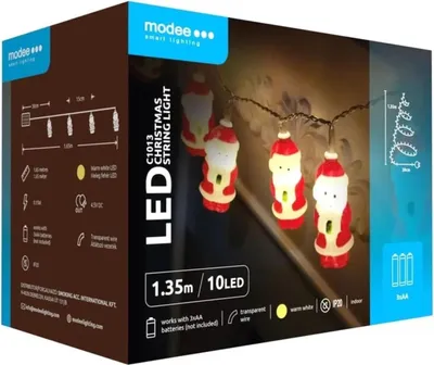 Image de Modee Lighting Guirlande lumineuse LED de Noël 10 LED 1,35 m 3xAA blanc chaud Saint Nicolas