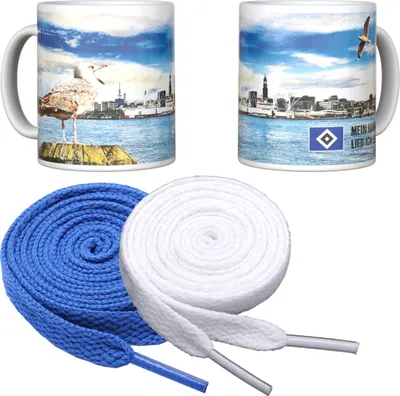 Produktbild von HSV Tasse Becher Kaffeebecher "Elbe"  Hamburger SV + 2 Paar Fan-Schnürsenkel 1# 16#
