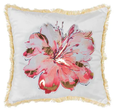 Vierkant fluwelen kussen 45x10x45 cm, polyester, wit/rood