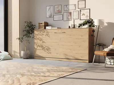 Produktbild von Schrankbett Smartbett Frotto 90x200 Quer  ausklappbar für erholsamen Schlaf mit Gasdruckfeder Wildeiche/Wildeiche