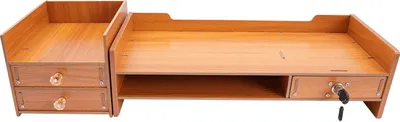 Obrázek produktu pro Stojan na počítačový monitor, 3 zásuvky, prostorově úsporný design, dřevo