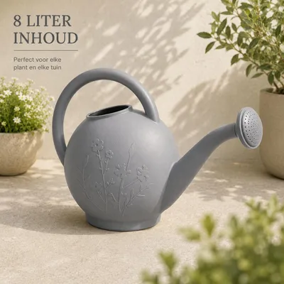 Produktbild von Decoris Gießkanne 8 Liter – Dunkelgrau – Kunststoff – Mit abnehmbarem Brausekopf – 52 x 21 x 38 cm – Blumendekor – Für Garten und Zimmerpflanzen