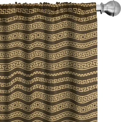 Immagine prodotto di ABAKUHAUS Tende vintage, tende, motivo a meandri ripetitivo con linee orizzontali in stile bicolore, 2 pezzi 75 x 245 cm, marrone pastello scuro cacao