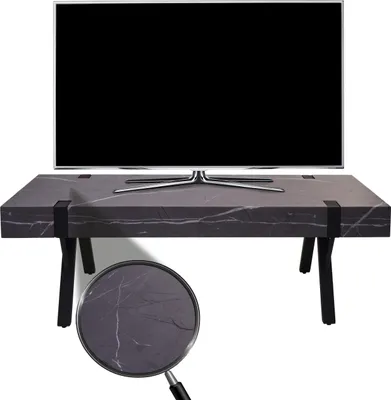 Image de Rack TV HWC-L54, Table TV Lowboard Table TV, métal 42x120x40cm ~ aspect marbre gris