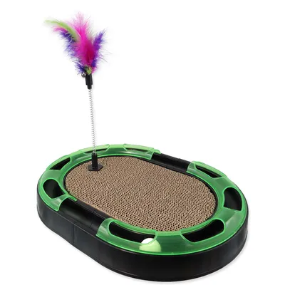 Obrázok produktu pre MAGIC CAT škrabadlo s loptičkou a pružinou s pierkami - čierne 40 cm