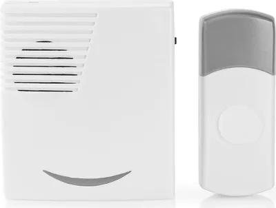Immagine prodotto di Campanello senza fili | Alimentazione a batteria | 3 V DC | 1x CR2032 | Volume: 80 dB | Portata del segnale: 300 m | IP44 | 36 melodie | 1 ricevitore | Grigio / Bianco