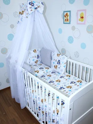 Produktbild von Baby Bettwäsche Bettset MINKY mit 6 x Kissen - 6 teilig -Nestchen Chiffon Himmel - 08. CH08