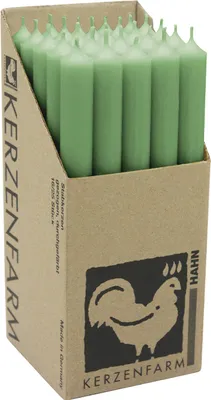Produktbild von Stabkerzen aus Paraffin, 250/22 mm, Jadegrün, KERZENFARM HAHN, Brenndauer ca. 12h, 25 Stück pro Verpackung