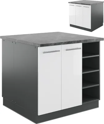 Produktbild von Kücheninsel Vicco Fame-Line Weiß Hochglanz/Anthrazit 90 cm ohne Arbeitsplatte, Model 38730