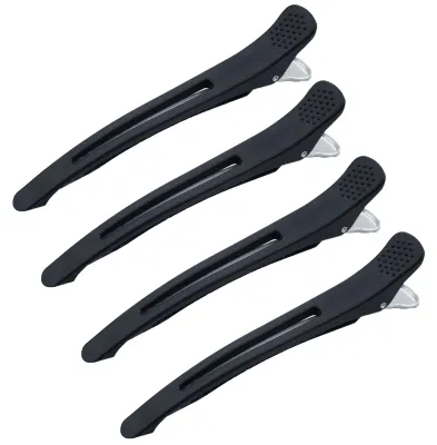 Produktbild von Set mit 4 Haarspangen, Friseurspangen, Haarclips für Damen, Haarklammern, Haarclips, Friseurbedarf, Lockenstab-Clips, unsichtbare Haarspangen, professionelle Salon-Haarspangen – schwarz
