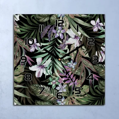 Produktbild von Wanduhr Echt-Glas-Küchenuhr Exotische Blumen Quarz Lautlos 30x30 Deko Bilder