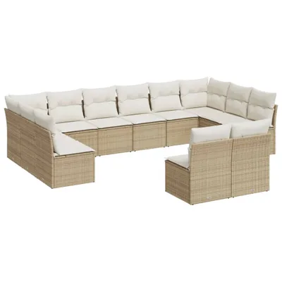 Produktbild von vidaXL 12-tlg. Garten-Sofagarnitur mit Kissen Beige Poly Rattan