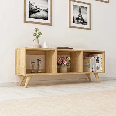 Image de Sizzano - Meuble TV, 120x30x48h cm Marron, 3 Compartiments