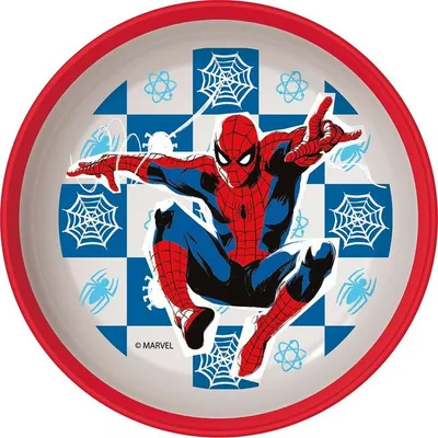 Immagine prodotto di Tataway Disney rosso e bianco ciotola di plastica per bambini Spiderman Spiderman con base antiscivolo