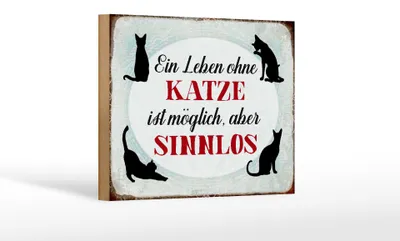 Produktbild von Holzschild Spruch 18x12cm Leben ohne Katze sinnlos