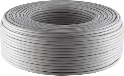 A coiled cable on a white background.