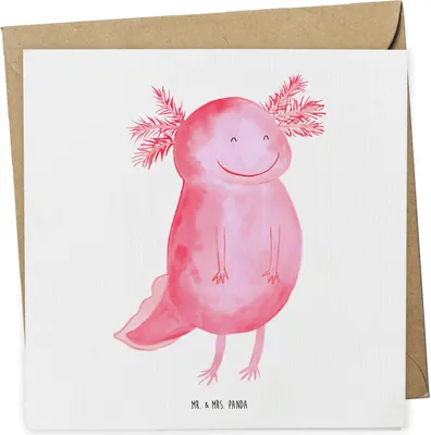Produktbild von Mr. & Mrs. Panda Glückwunschkarte Axolotl Glücklich - Weiß - Geschenk, Gute Laune, Klappkarte, Motivation, Grußkarte, Lebensfroh, anlasskarte, faltkarte, doppelkarte