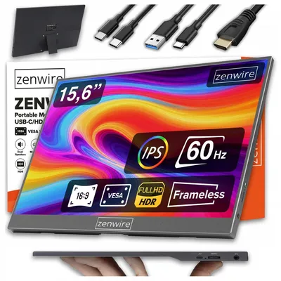 Zdjęcie produktu dla Przenośny Monitor USB-C Full HD 1920x1080 IPS HDR HDMI do Laptopa 15.6 cali  Zenwire AMG15