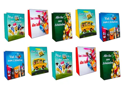 Produktbild von Schulanfang Geschenktaschen 10er Set Geschenktüten Einschulung Kind Schule Schulstart Medium 23 cm x 18 cm x 10 cm