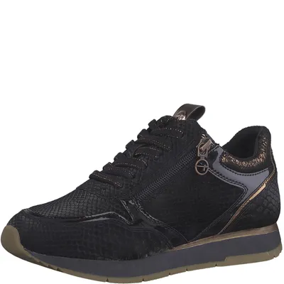 Produktbild von Tamaris Damen Schnürschuh Sneaker Glitzereffekte Krokooptik Glitzersneaker 1-23603-29, Größe:39 EU, Farbe:Schwarz
