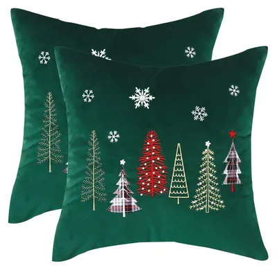 Produktbild von Kissenbezüge 45x45 cm 2er Set Weihnachten Weihnachtsbaum Dekokissen Grün