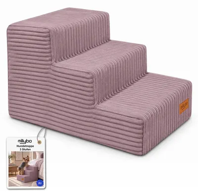 Produktbild von MILLYBO Hundetreppe aus Cord – Haustiertreppe für Hunde & Katzen, 3-stufig, abnehmbarer Bezug: Lila