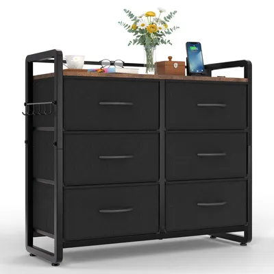 Produktbild von HOKEEPER Kommode, Kommoden mit 6 Schubladen aus Stoff, Schrank für Schlafzimmer, Chest of Drawers Wohnzimmer mit Stabiler Stahlrahmen, Holzplatte