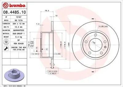 Produktbild von 2x BREMBO 08.4485.10 Bremsscheibe Vorderachse