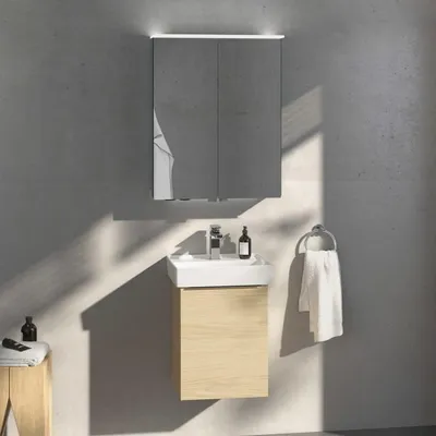 Imagen del producto de Villeroy & Boch, mueble de lavabo Taro con armario inferior y espejo con iluminación LED, 45 cm, puerta de apertura a la derecha