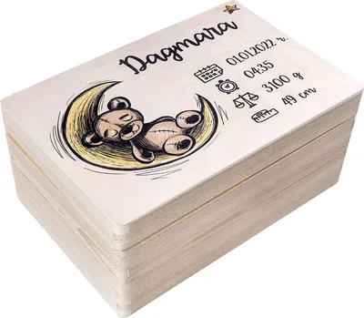 Produktbild von Creative Deco Erinnerungsbox Baby Holzkiste Personalisiert | 30 x 20 x 14 cm (+/-1cm) | Teddybär Motiv für Geburt & Taufe | Geschenk Spielzeugkiste Holzbox mit Deckel Gravur | Groß Natur Kasten