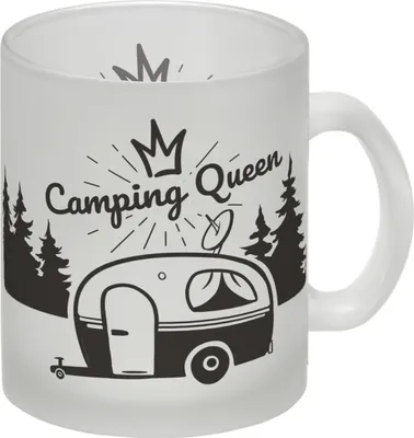 Produktbild von Camping Queen Glas Tasse mit wunderschönen Reisemotiven