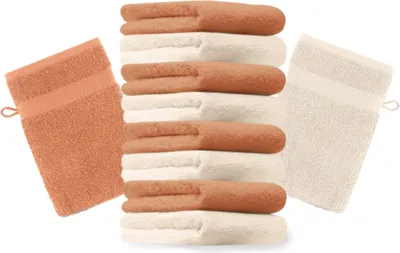 Produktbild von Betz 10 Stück Waschhandschuhe 16x21 cm PREMIUM 100% Baumwolle  Farbe: beige und orange