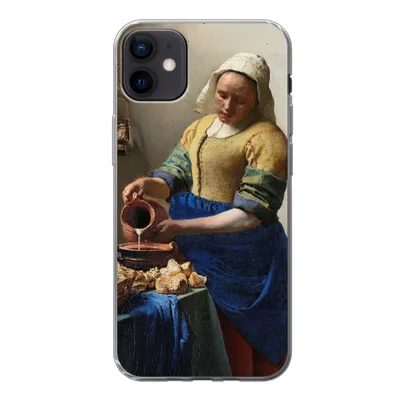 Produktbild von MuchoWow® Handyhülle Schutzhülle Hülle für iPhone 12 mini Das Milchmädchen - Gemälde von Johannes Vermeer Silikon Softcase Handy Hülle - Bild
