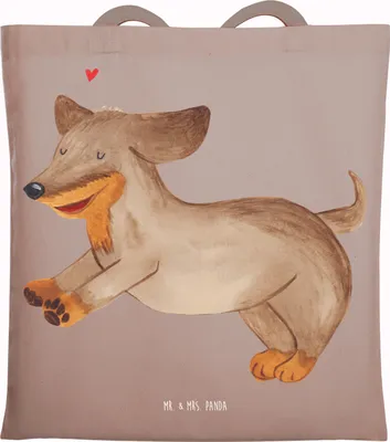 Produktbild von Mr. & Mrs. Panda Einkaufstasche Hund Dackel - Braun Pastell - Geschenk, Tote Bag, Jutebeutel, Sprüche, Schultasche, Herz, Dachshund, Shopping Tasche, Laptoptasche