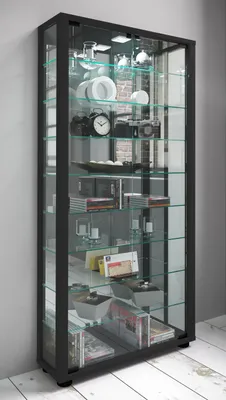 Produktbild von VCM Glasvitrine stehend | Vitrine Glas mit ESG-Sicherheitsglas | Maße ca. H. 115 x B. 59 x T. 18 cm | Standvitrine Glas | Modern und platzsparend | Glas Vitrinenschrank – Lumo Maxi Spiegel