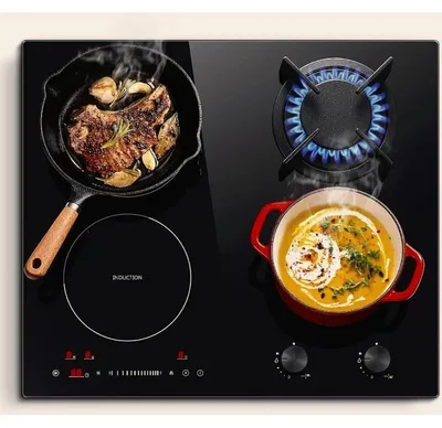 Obrázok produktu pre Kombinovaná varná doska (plynová a indukčná) – IHE60435M – vstavaná, šírka 59 cm – 7500 W – 2 indukčné zóny – 2 plynové horáky – ovládanie dotykom – čierna farba