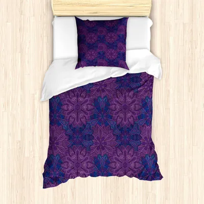 Immagine prodotto di Set copripiumino ABAKUHAUS Indigo, disegno etnico ispirato al motivo floreale Paisley con volute interne, 135 x 200 cm + 80 x 80 cm, blu scuro viola