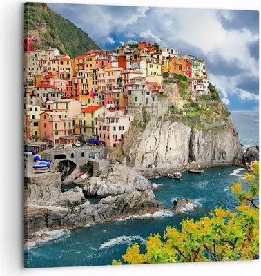 Produktbild von Bild auf Leinwand - Leinwandbild - Italien küste felsen landschaft - 60x60cm - Wand Bild - Wanddeko - Leinwanddruck - Bilder - Kunstdruck - Wanddekoration - Leinwand bilder - Wandkunst - AC60x60-2710
